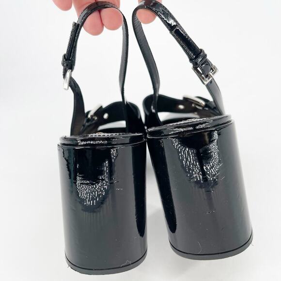 Prada Black Patent Leather Pointed Toe Mary Jane Strap Slingback Heel IT 40 - Picture 7 of 13